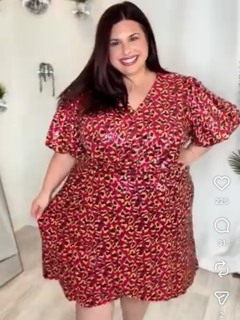 Plus Size Sequin Leopard Print V-Neck Wrap Dress